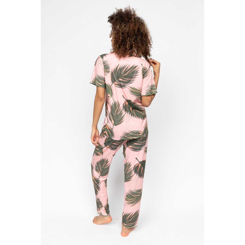 Cyberjammies Salmon Pink Leaf Printed Jersey Pyjama Bottoms image number 1